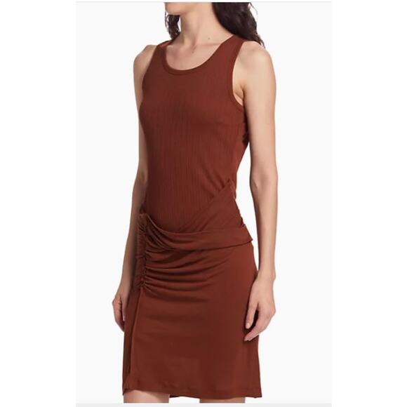 Helmut Lang Women's Mix Media Draped Minidress NWT 345 Paprika Brown  S - Picture 1 of 10